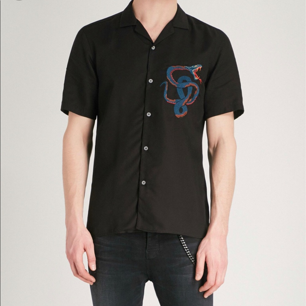 Kooples black snake embroidered bowling shirt